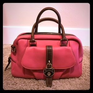 Dooney and Burke pink leather Samba lock satchel